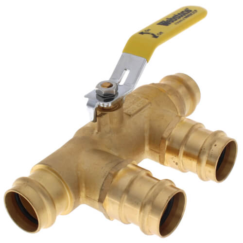 1" x 1" Press Full Port Brass Ball Valve w/ Reversible Handle, Primary/Secondary Loop Purge Tee