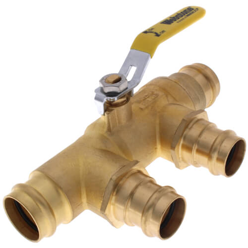 Main product image of 1-1/4" x 1" Press Full Port Brass Ball Valve w/ Reversible Handle, Primary/Secondary Loop Purge Tee
