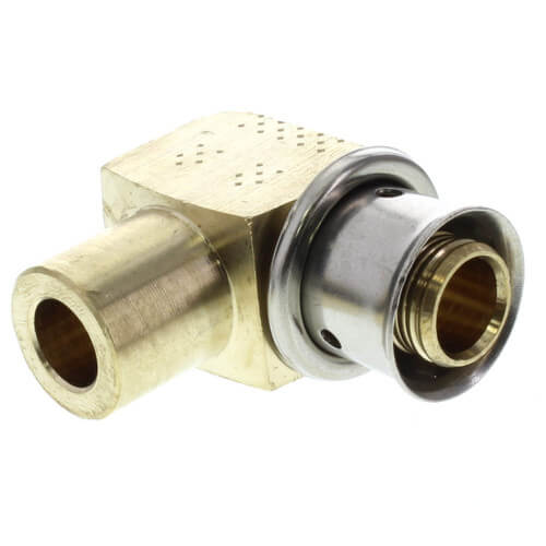 5/8" PEX Press x 3/4" Copper (male sweat) or 1/2" Copper (female sweat) 90° Elbow w/ Attached Sleeve