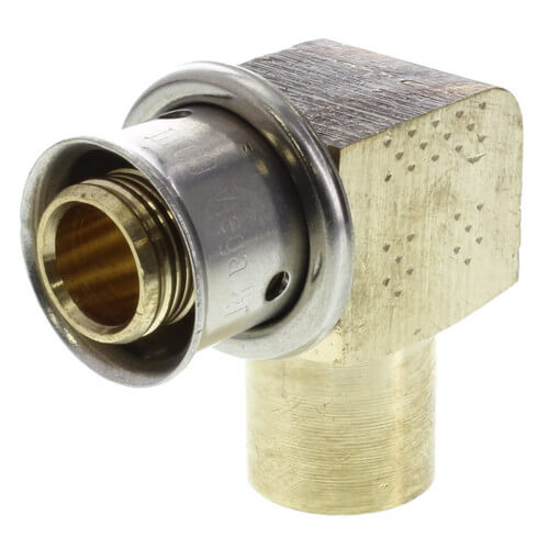 5/8" PEX Press x 3/4" Copper (male sweat) or 1/2" Copper (female sweat) 90° Elbow w/ Attached Sleeve