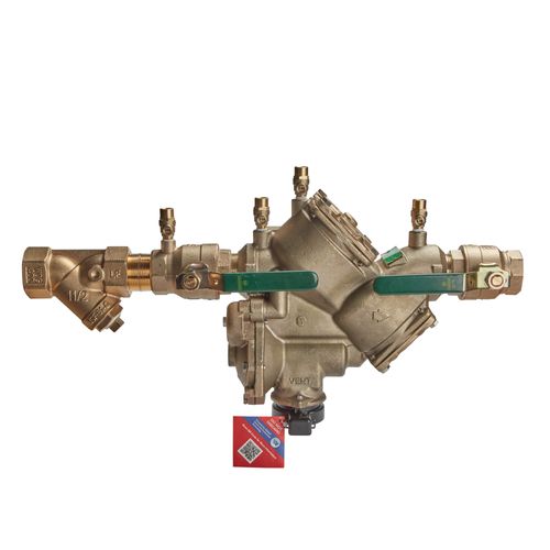 Main product image of 1-1/2" LF909M1-QT-S-FS Lead Free Reduced Pressure Zone Backflow Preventer Assembly, Quarter Turn, w/ Backflow Flood Sensor and Bronze Strainer