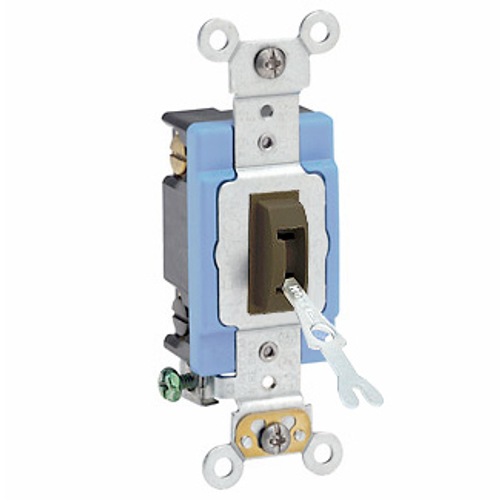 Main product image of 15A, 120/277V Toggle Locking 4-way AC Quiet Switch, Self Grounding, Back & Side Wired(Brown)