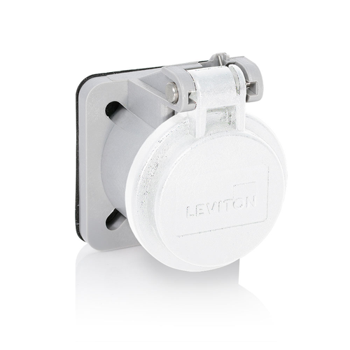 Main product image of 16 Series Panel Receptacle Enclosure w/ Automatic Closing Lid, Male/Female, Thermoplastic Housing and Cover, Stainless Steel Torsion Spring (White)