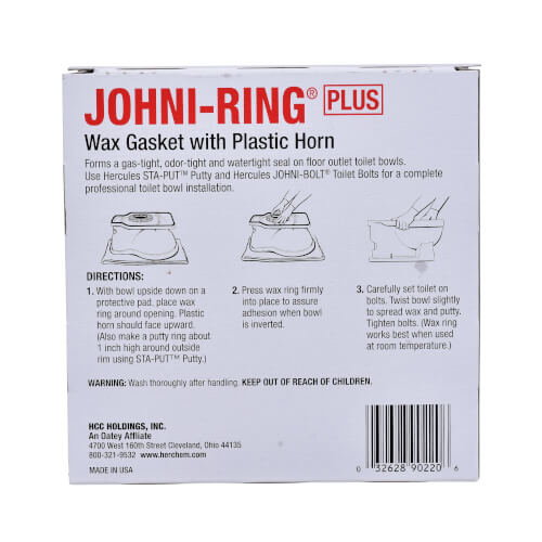 90220 Hercules 90220 Johni Ring Wax Toilet Gasket Standard Size With Plastic Horn For 3 8094