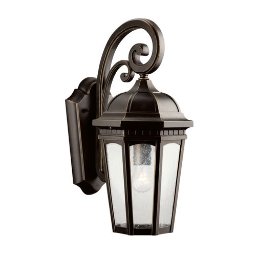 Main product image of Courtyard 17.75" 1 Light Outdoor Wall Light w/ Clear Seeded Glass in Rubbed Bronze