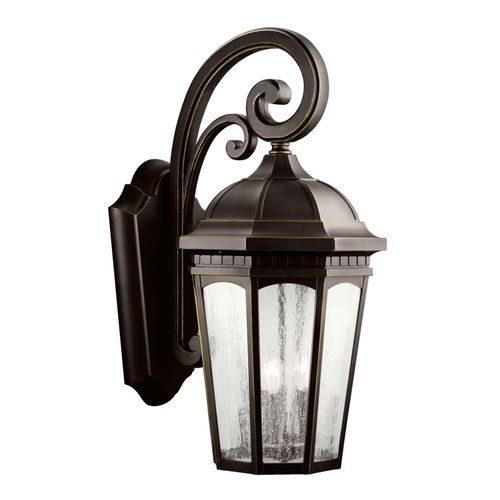 Main product image of Courtyard 26.5" 3 Light Outdoor Wall Light w/ Clear Seeded Glass in Rubbed Bronze