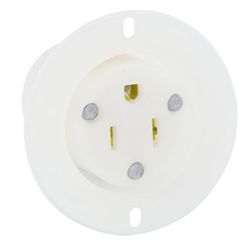 Main product image of 15A, 125V NEMA 5-15r, 2p, 3w, Flanged Outlet Receptacle, Straight Blade, Grounding, Back Wired, Thermoplastic Nylon Strap (White)