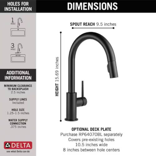 Main product image of Trinsic Single Handle Pull-Down Kitchen Faucet (Matte Black), 9159-BL-DST