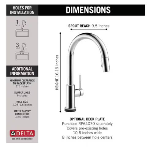 9159TDST Delta 9159TDST Trinsic Single Handle PullDown Kitchen Faucet w/ Touch2O