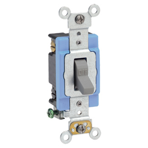Main product image of 15A, 120/277V Toggle Double-pole AC Quiet Switch, Extra Heavy Duty Spec Grade, Self Grounding, Back & Side Wired (Gray)