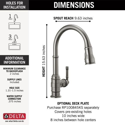 Main product image of Broderick Single Handle Pull-Down Kitchen Faucet, 1.8 GPM (Black Stainless), 9190-KS-DST