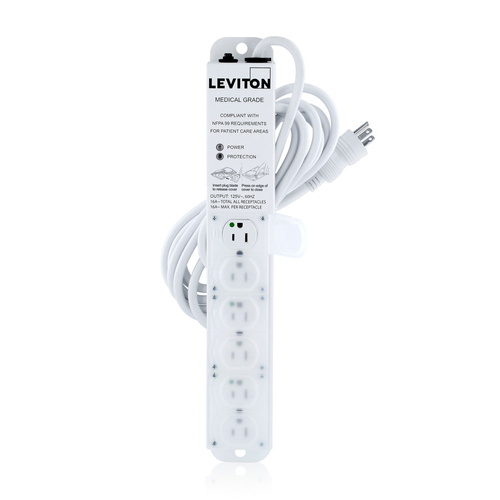 Main product image of 15A 125V, Medical Grade SuRGe Protective Power Strip w/ 6 NEMA 5-15R Outlets, 15' Cord