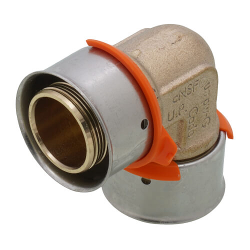 Main product image of 1" PEX Press 90° Elbow w/ Attached Sleeve (Zero Lead Bronze)