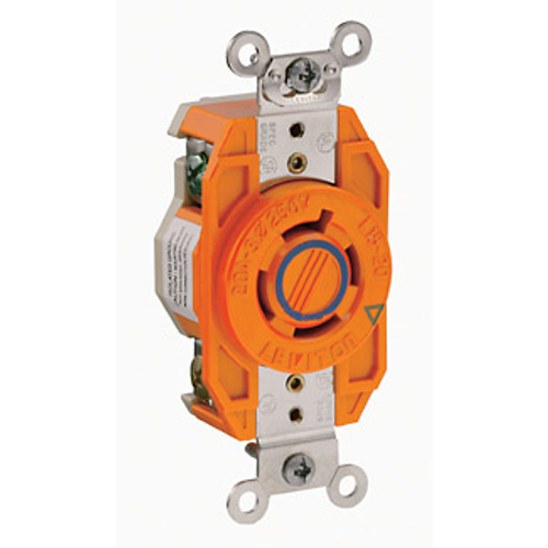 Main product image of 20A, 250V 3-Phase, NEMA L15-20R, 3P, 4W, Flush Mtg Locking Receptacle, Isolated Ground, V-0-MAX (Orange)
