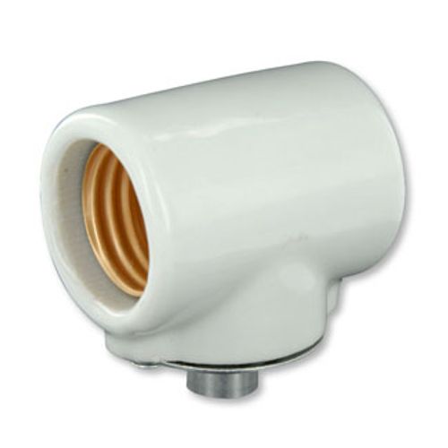 Main product image of Medium Base, 1 Piece, Keyless, Incandescent, Glazed Porcelain Lampholder, Side Outlet Twin, Single Circuit, Side Outlet, Dual Socket (White)