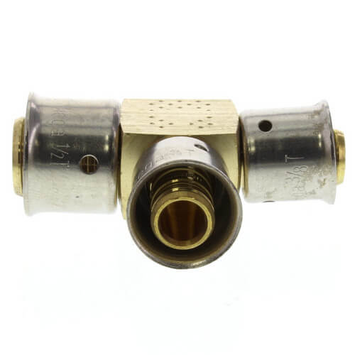 Main product image of Zero Lead Bronze 1/2" x 3/8" x 3/8" PEX Press Reducing Tee w/ Attached Sleeve