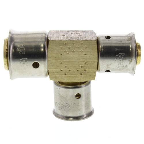 Main product image of Zero Lead Bronze 1/2" x 3/8" x 3/8" PEX Press Reducing Tee w/ Attached Sleeve
