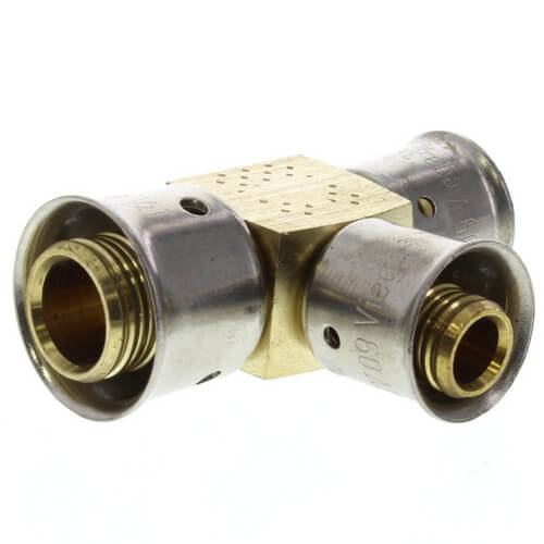 Main product image of Zero Lead Bronze 1/2" x 3/8" x 3/8" PEX Press Reducing Tee w/ Attached Sleeve