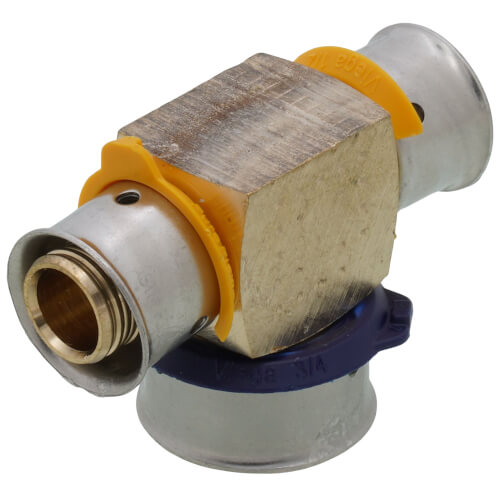 Main product image of 1/2" x 1/2" x 3/4" PEX Press Reducing Tee w/ Attached Sleeve (Zero Lead Bronze)