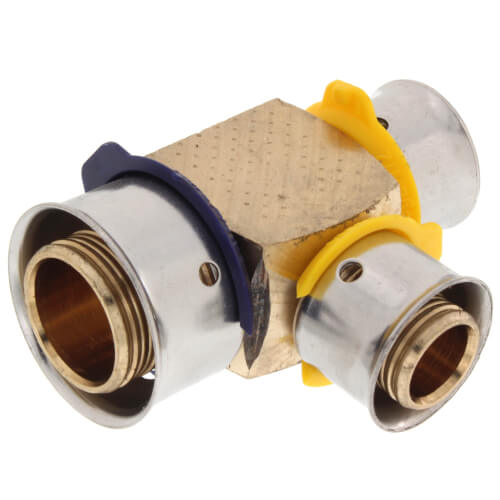 Main product image of 3/4" x 1/2" x 1/2" PEX Press Reducing Tee w/ Attached Sleeve (Zero Lead Bronze)