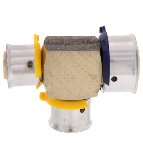 Main product image of 3/4" x 1/2" x 1/2" PEX Press Reducing Tee w/ Attached Sleeve (Zero Lead Bronze)