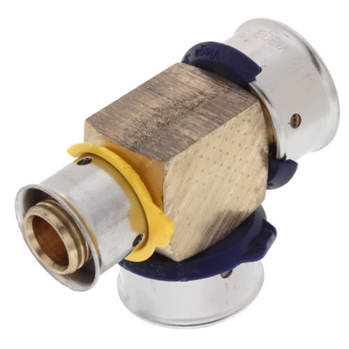 Main product image of 3/4" x 1/2" x 3/4" PEX Press Reducing Tee w/ Attached Sleeve (Zero Lead Bronze)