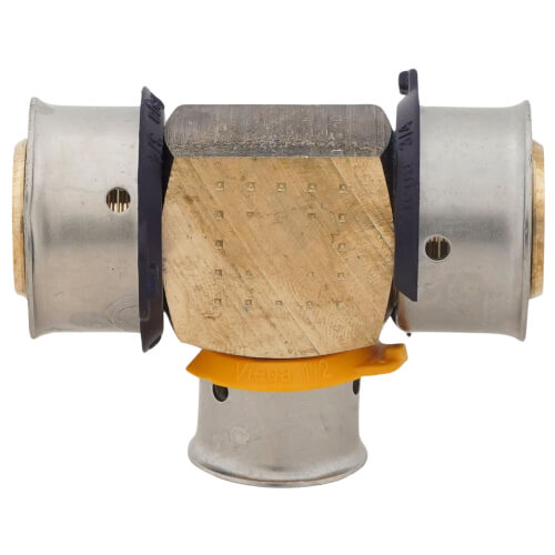 Main product image of 3/4" x 3/4" x 1/2" PEX Press Reducing Tee w/ Attached Sleeve (Zero Lead Bronze)