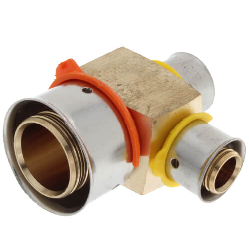 Main product image of 1" x 1/2" x 1/2" PEX Press Reducing Tee w/ Attached Sleeve (Zero Lead Bronze)
