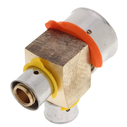 Main product image of 1" x 1/2" x 1/2" PEX Press Reducing Tee w/ Attached Sleeve (Zero Lead Bronze)