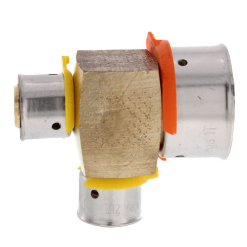 Main product image of 1" x 1/2" x 1/2" PEX Press Reducing Tee w/ Attached Sleeve (Zero Lead Bronze)