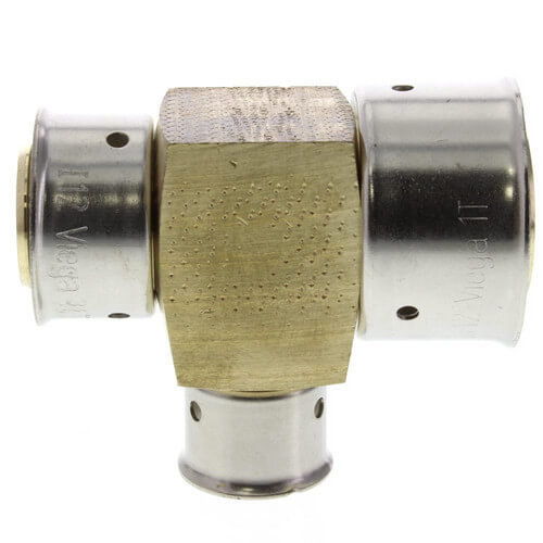 Main product image of 1" x 3/4" x 1/2" PEX Press Reducing Tee w/ Attached Sleeve (Zero Lead Bronze)