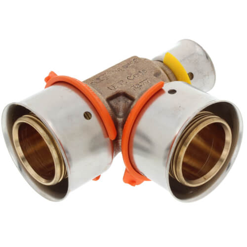 Main product image of 1" x 1/2" x 1" PEX Press Reducing Tee w/ Attached Sleeve (Zero Lead Bronze)