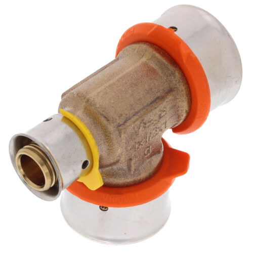 Main product image of 1" x 1/2" x 1" PEX Press Reducing Tee w/ Attached Sleeve (Zero Lead Bronze)