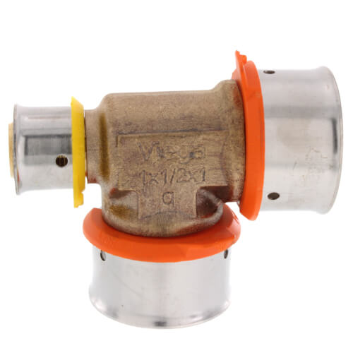 Main product image of 1" x 1/2" x 1" PEX Press Reducing Tee w/ Attached Sleeve (Zero Lead Bronze)