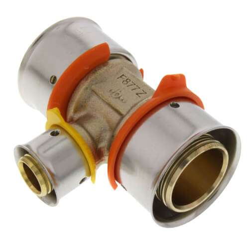 Main product image of 1" x 1" x 1/2" PEX Press Reducing Tee w/ Attached Sleeve (Zero Lead Bronze)