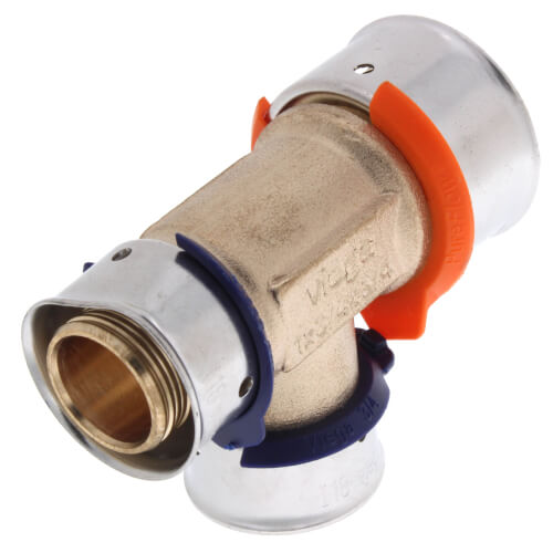 Main product image of 1" x 3/4" x 3/4" PEX Press Reducing Tee w/ Attached Sleeve (Zero Lead Bronze)
