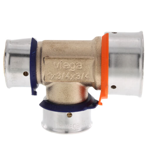 Main product image of 1" x 3/4" x 3/4" PEX Press Reducing Tee w/ Attached Sleeve (Zero Lead Bronze)