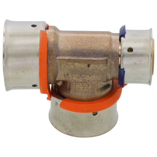 Main product image of 1" x 3/4" x 1" PEX Press Reducing Tee w/ Attached Sleeve (Zero Lead Bronze)