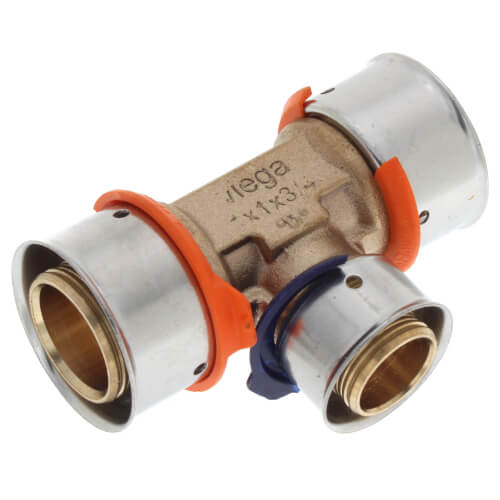 Main product image of 1" x 1" x 3/4" PEX Press Reducing Tee w/ Attached Sleeve (Zero Lead Bronze)