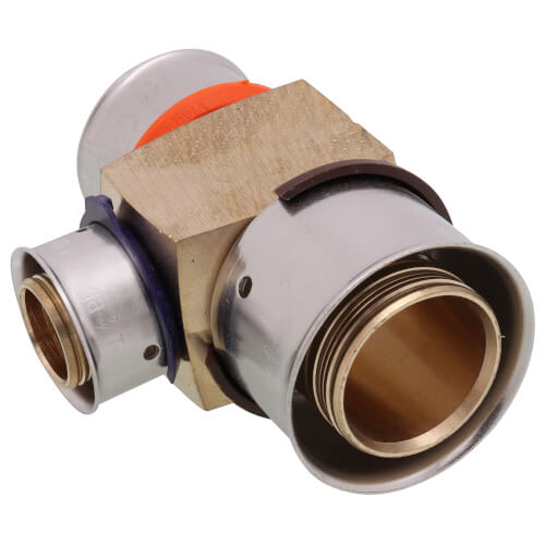Main product image of 1-1/4" x 1" x 3/4" PEX Press Reducing Tee w/ Attached Sleeve (Zero Lead Bronze)