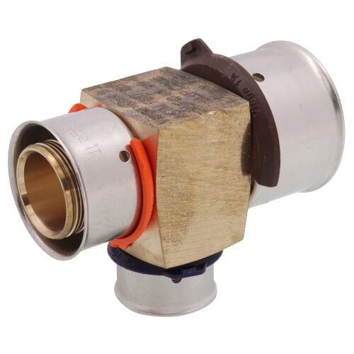 Main product image of 1-1/4" x 1" x 3/4" PEX Press Reducing Tee w/ Attached Sleeve (Zero Lead Bronze)