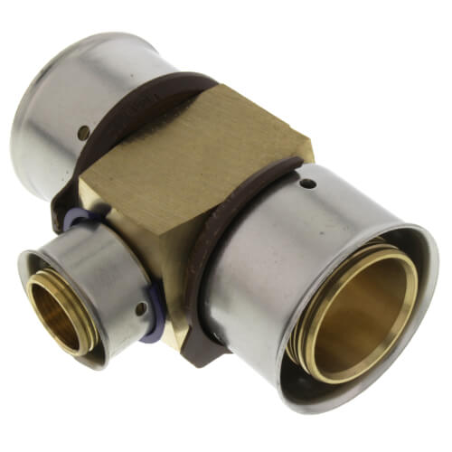 Main product image of 1-1/4" x 1-1/4" x 3/4" PEX Press Reducing Tee w/ Attached Sleeve (Zero Lead Bronze)