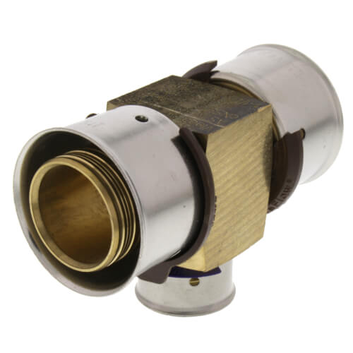 Main product image of 1-1/4" x 1-1/4" x 3/4" PEX Press Reducing Tee w/ Attached Sleeve (Zero Lead Bronze)