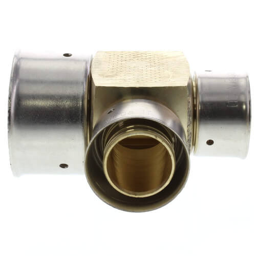 Main product image of 1-1/4" x 1" x 1" PEX Press Reducing Tee w/ Attached Sleeve (Zero Lead Bronze)