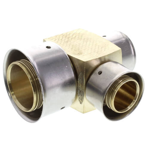 Main product image of 1-1/4" x 1" x 1" PEX Press Reducing Tee w/ Attached Sleeve (Zero Lead Bronze)