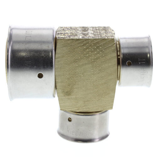 Main product image of 1-1/4" x 1" x 1" PEX Press Reducing Tee w/ Attached Sleeve (Zero Lead Bronze)