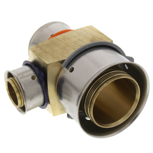 Main product image of 1-1/2" x 1" x 3/4" PEX Press Reducing Tee w/ Attached Sleeve (Zero Lead Bronze)