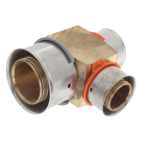 Main product image of 1-1/2" x 1" x 1" PEX Press Reducing Tee w/ Attached Sleeve (Zero Lead Bronze)