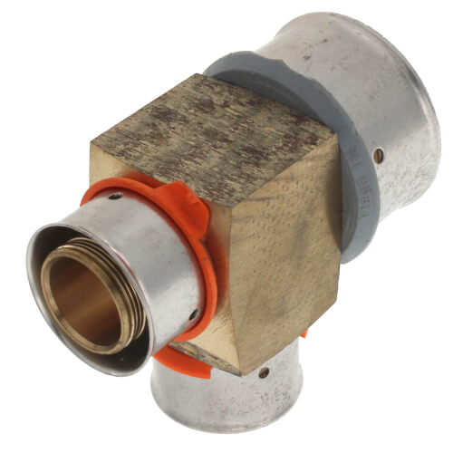 Main product image of 1-1/2" x 1" x 1" PEX Press Reducing Tee w/ Attached Sleeve (Zero Lead Bronze)