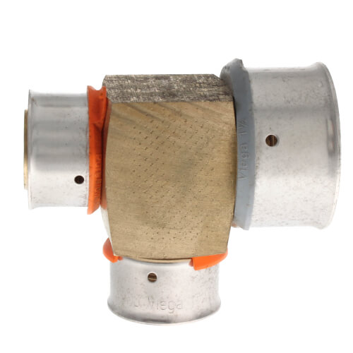 Main product image of 1-1/2" x 1" x 1" PEX Press Reducing Tee w/ Attached Sleeve (Zero Lead Bronze)